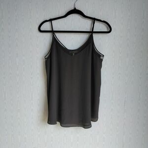 Jasmine & Juliana Mesh Trim Chiffon Swing Tank Adjustable Strap Black M